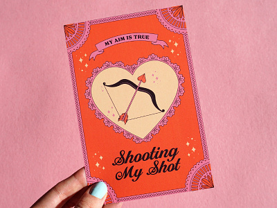Shooting My Shot, Valentine card greeting card design heart illustration lace romance shoot your shot tropiline valentine valentine card valentines valentines day card vday