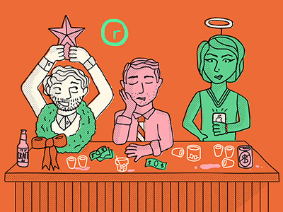The Don'ts and Dont's Of Your Holiday Office Drinking II brooklyn drinks editorial editorial illustration halftone holiday illustration line line art line illustration party retro