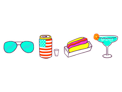 Day Drinking Illustrations, Round Two beer brooklyn glass halftone hot dog illustration line illustration margarita summer sunglasses