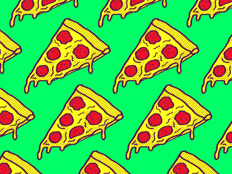 Pizza Party! 90s animation bright food halftone illustration line illustration neon party pepperoni pizza slice