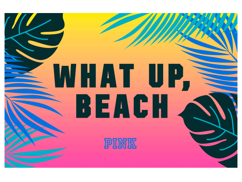 Beachy E-Gift Card animation beach e gift card gift card illustration palm leaf palms pink spring break sunset tropical vector
