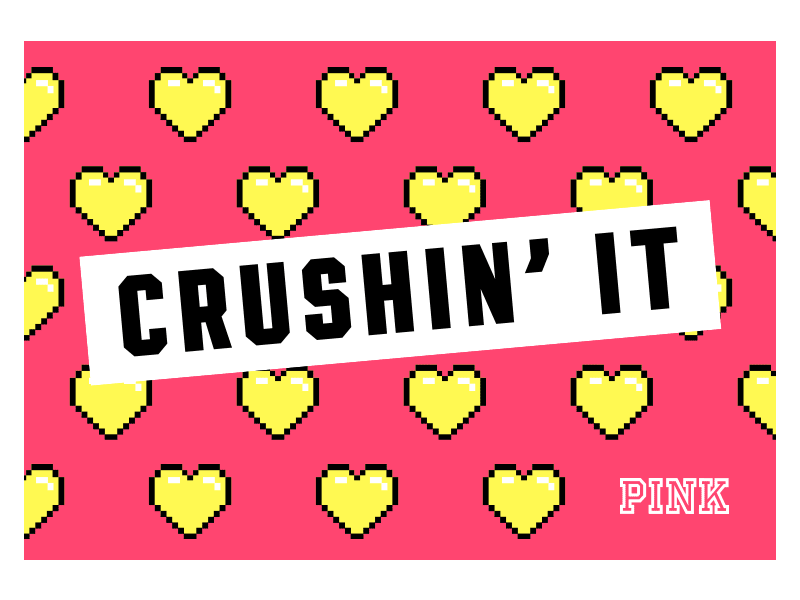 Crushin' It E Gift Card 16 bit 8 bit 80s 8bit animation crush e gift card hearts neon pink retro video game