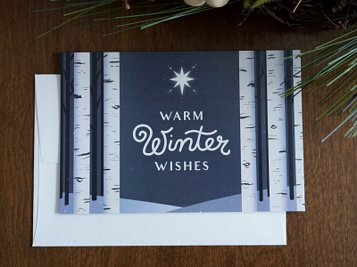 Winter Solstice Card birch trees christmas christmas card christmas cards december greeting cards handlettering happy holidays holiday card holiday cards lettering mountains snow stars vector illustration vintage winter winter solstice