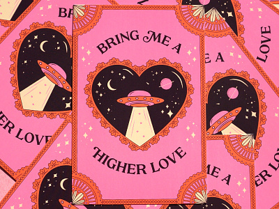 Bring Me A Higher Love, Valentine alien greeting card greeting card design illustrator romance ufo valentine valentine card valentines valentines day valentines day card valentinesday