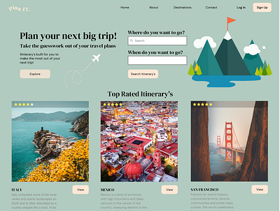 PlanIt. Travel Itinerary Planner app branding design graphic design illustration landing page ui web design