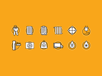 Icons set for building branding building cold water design electricity hot water icon icons set illustration infographic keys icon logo stroke icons vector water icon weight icon white yellow