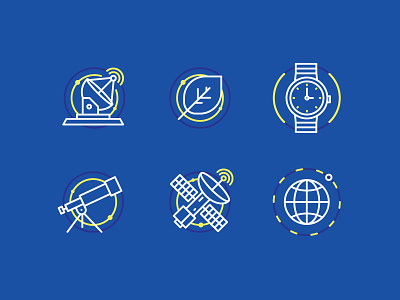 Space icons blue branding design earth flat icon illustration infographic leaf logo satellite space stroke telescope ui vector watch
