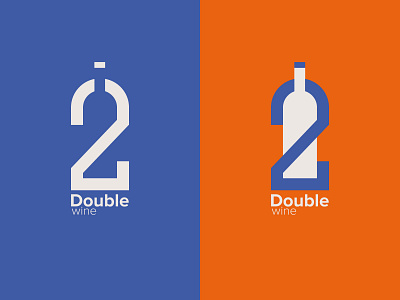 Double wine logo blue bottle branding design icon illustration lettering logo logotype orange wine