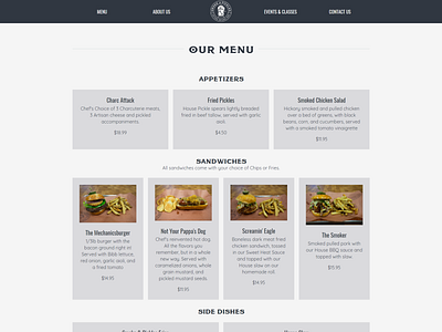 Smoke and Pickles Menu grid layout web design