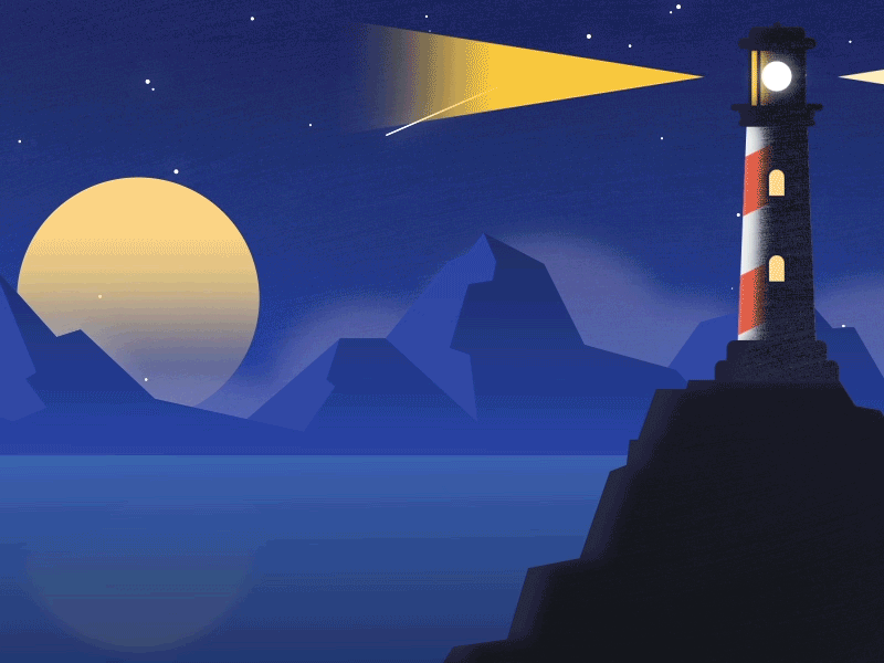 midnight whale animation character flat gif lighthouse motion night whale