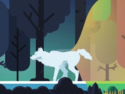 Magic Wolf animation bush design flat forest gif running wolf