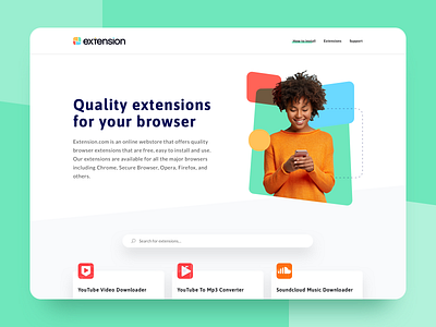 Browser Extension Website bootstrap browser colorful exploration extension grid layout minimal navigation page layout playful responsive shapes store ui ux web website website design webstore