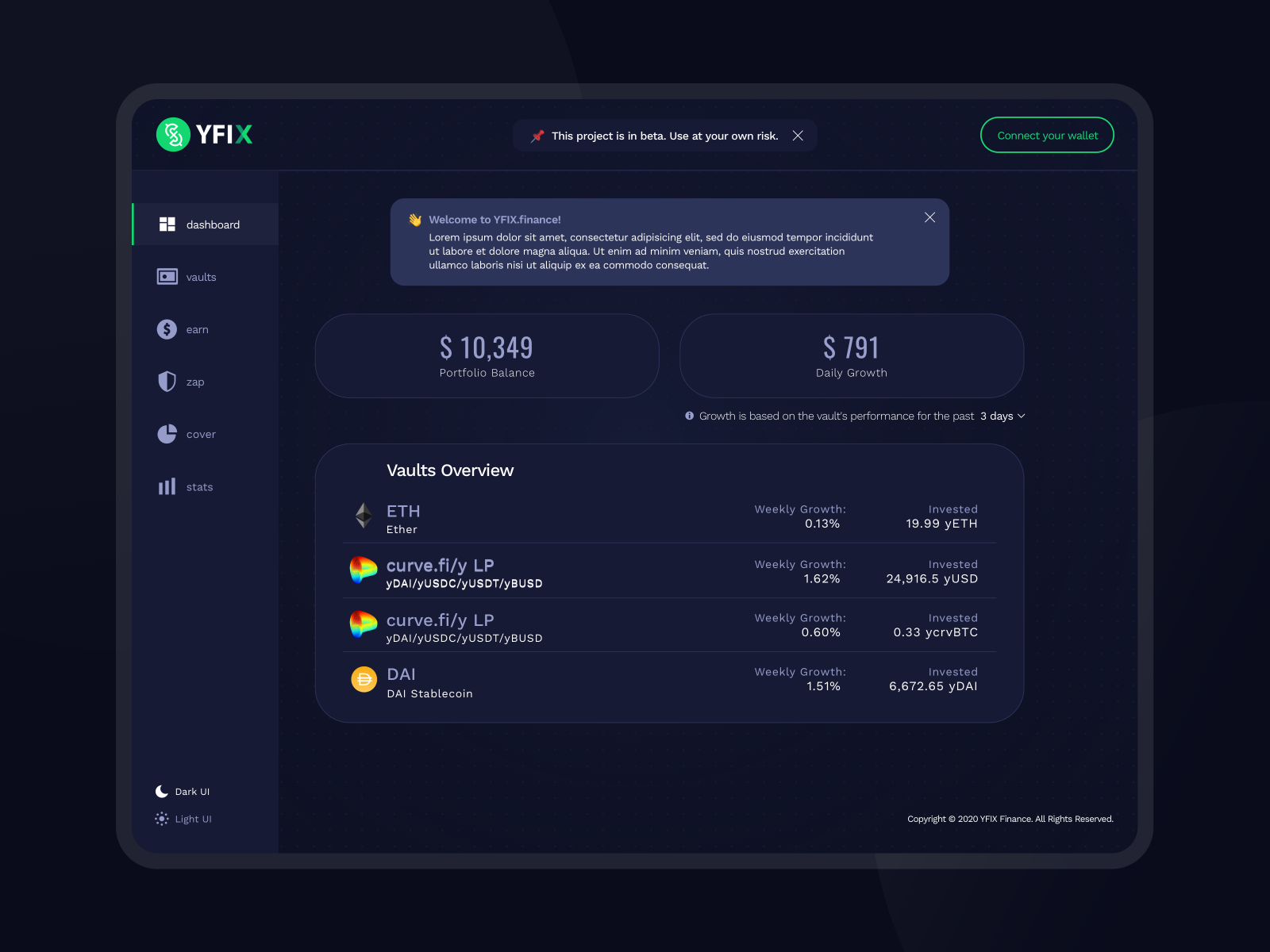 CYBRO DeFi platform interface