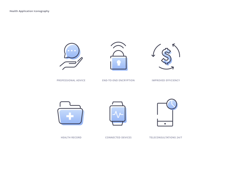 Iconography Exploration application branding concept dark mode design exploration glyph gradient healthcare app iconography icons iconset illustration light mode linear minimal teleconsultation ui ux vector