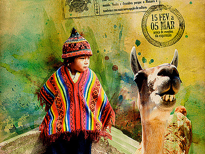 Peruvian expo poster art kid lhama paint peru poster rubber texture