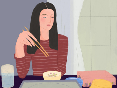 Tokyo character chopsticks human illustration illustrator japan japanese food procreate tokyo woman