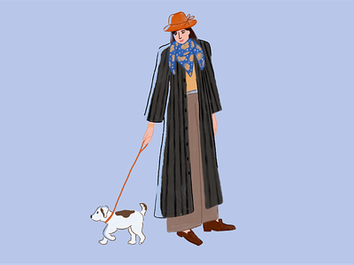 Stroll character dog illustration illustrator procreate walk woman