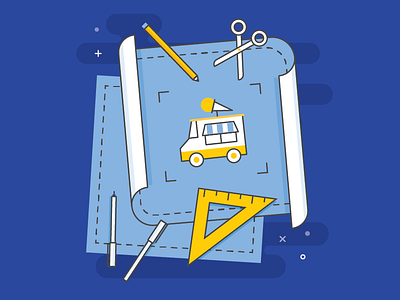 Small Business Illustration blue print business food truck ice cream truck illustration plan small business