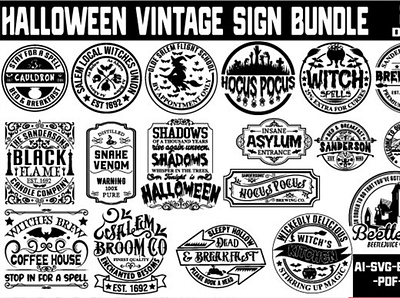 Halloween Vintage Sign Bundle 3d animation branding community logo design graphic design illustration logo meliodas motion graphics typography ui ux vector