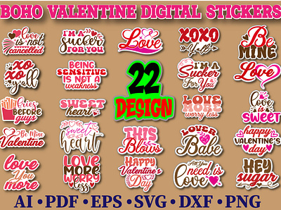 Boho Valentine Stickers Bundle 3d animation branding community logo graphic design illustration logo meliodas motion graphics typography ui valentine svg designs