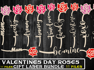 Valentines Day Roses Gift Laser Bundle graphic design typography valentinesdaygift vector