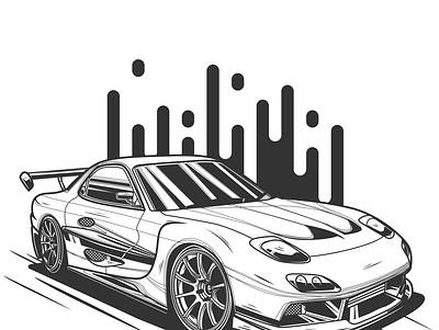 MAZDA RX-7 automotive avatar car cartoon design drifting graphic design illustration jdm line art logo mazda rx7 vector