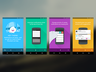 Snowball Onboarding android illustrations material design onboarding walkthrough