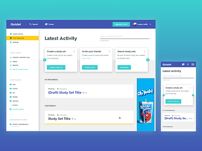 Quizlet Redesign - Activity Feed activity education feed learning responsive web