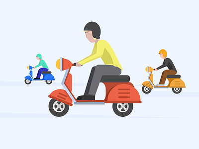 Squad bike gang colorful fun group illustration moped rebels