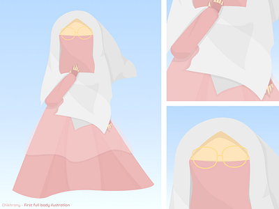 Pink-y Muslimah Flat ilustration - Full body