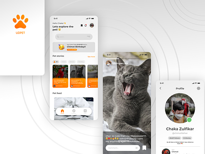 Udpet - Pet Media UI (Light Mode) app cat design figma graphic design illustration light mobile app pet pet ui simpe ui ui mobile vector