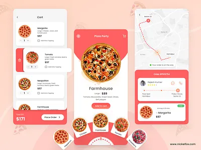 Pizza Delivery App bill burger colours design drink edible food food app invoice map mobile app order pan pizza pizza pizza delivery pizza delivery app restaurant splash ui uiux