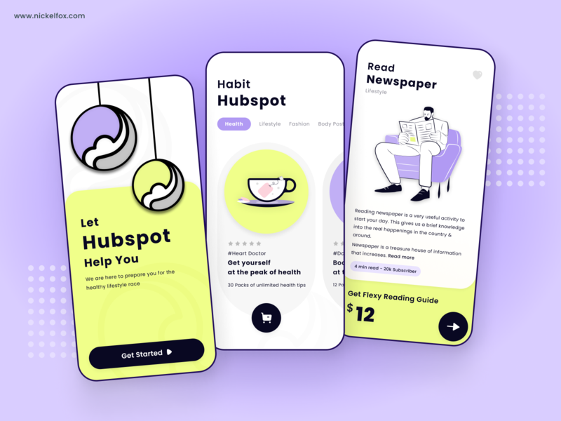 Hubspot - Healthy Lifestyle 3d cart clean dark dashboard exercise fitness healthy illustration invoice lifestyle logo minimal mobile app order shopping shopping app ui uidesign ux