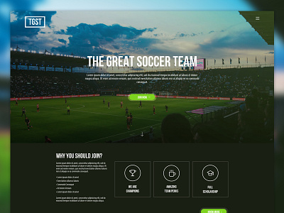 Soccer Team Website dark green soccer sports team website design
