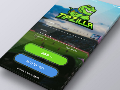 TipZilla Login UI Design buttons green login sign in sign up sports tipzilla ui design