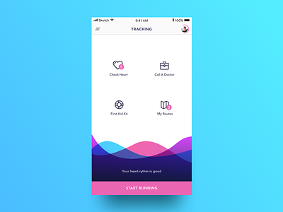 Health App UI colorful doctor health heart medical running waves