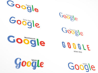 Google in Different Fonts branding fonts futura google google colors kerning montserrat typography