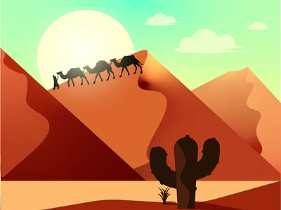 desert caravan ecology egipt desert illustration minimal typography vector