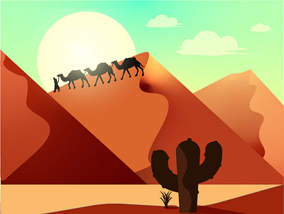 desert caravan ecology egipt desert illustration minimal typography vector