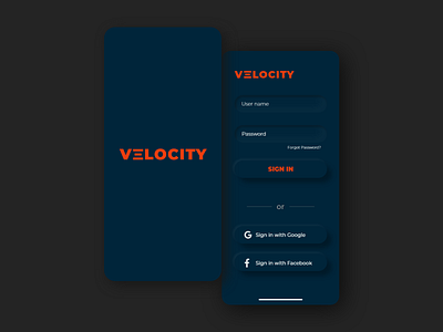 Velocity Cycling App (Sign in) adobe xd app design cycling app dark mode dark theme dark ui fitness app login screen minimalism neumorphism sign in sign in page simple ui ui ui design velocity xd