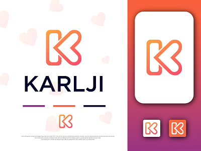 k Heart Modern Letter Logo Mark