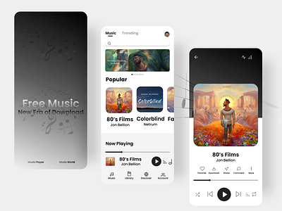 Free Music Player app branding design figma illustration mobile ui ux vector