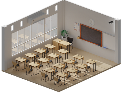 Lowpoly Classroom 2 3d 3d isometric classroom interior interior design isometric