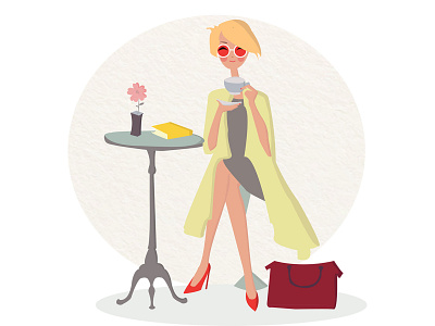 A cup of coffee blonde cafe coffee coffee cup design fashion illustration girl illustration restaurant sunglasses vector