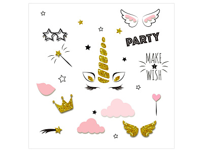 Unicorn mix birthday party card cartoon event golden horn illustration magic myth party pegasus unicorn unicorn logo unicorns vector wings wings logo