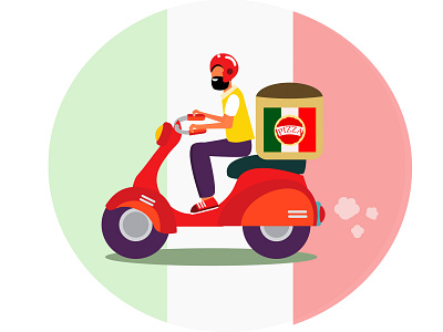 Scooter guy delivering italian pizza catering