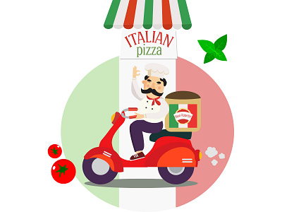 Chef on a scooter chef delivery man italian pizza pizza schef