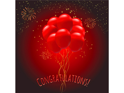 Red balloons with fireworks firework background