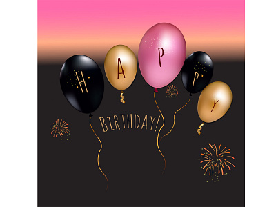 Assorted balloons with gold sequins and birthday greetings decoration
