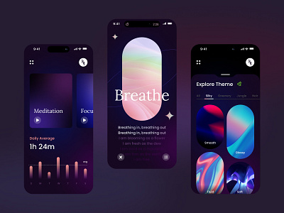 Meditation App Concept app design dynamic dynamicisland graphic design holographic iphone island meditation notch tracker ui ux